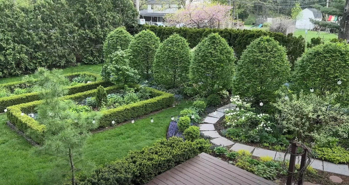 Transformed backyard aerial view showing masterpiece landscaping design