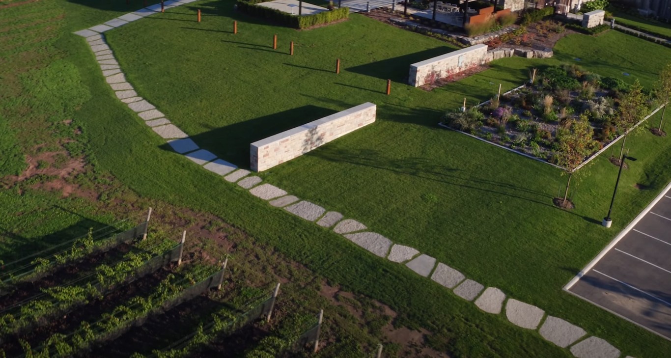 Modern irrigation system with stepping stone pathway